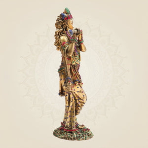 Large Krishna Brass Idol with Jewellery Stone Work 12" - Luxeartisanship