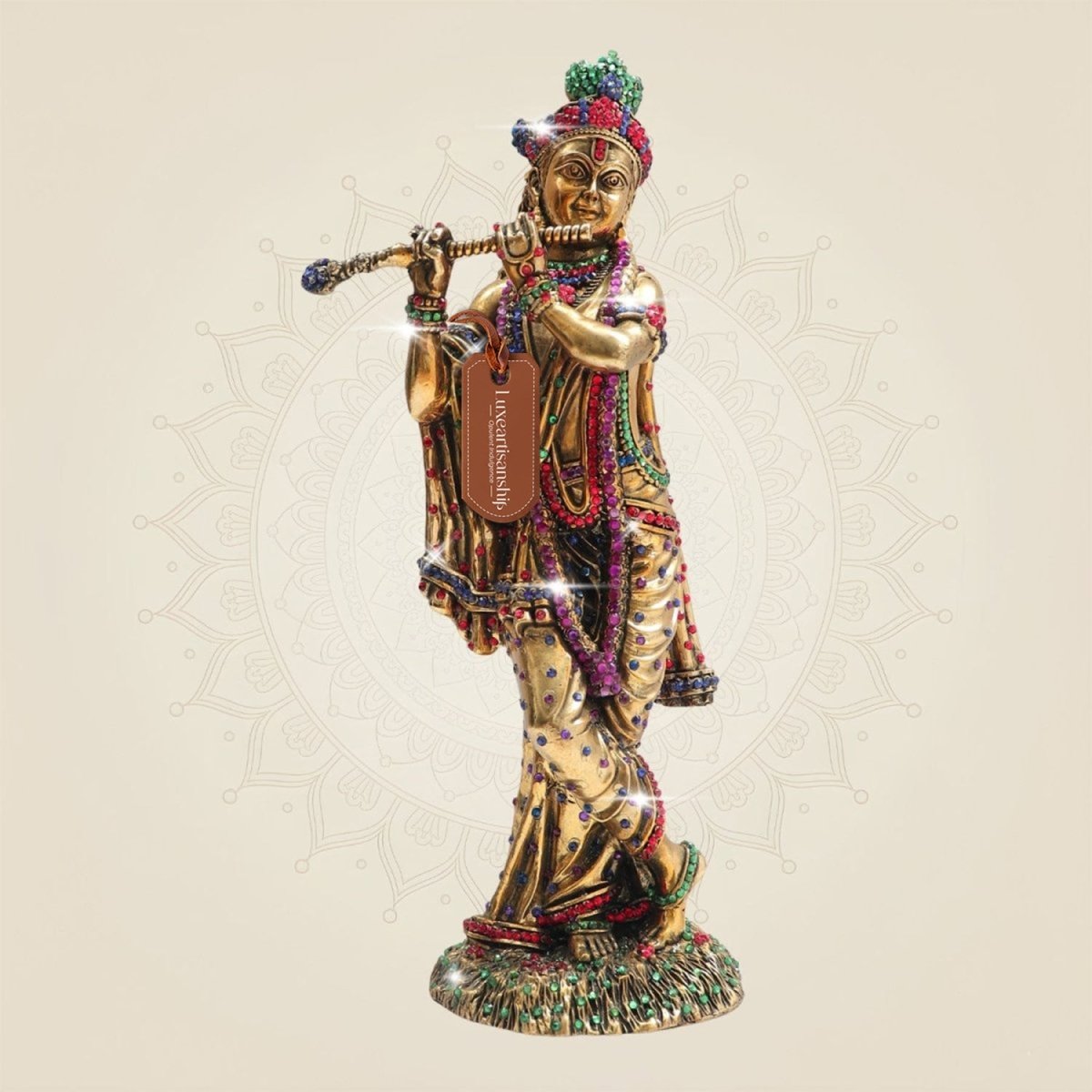 Krishna Brass Idol Big Size with Jewellery Stone Work