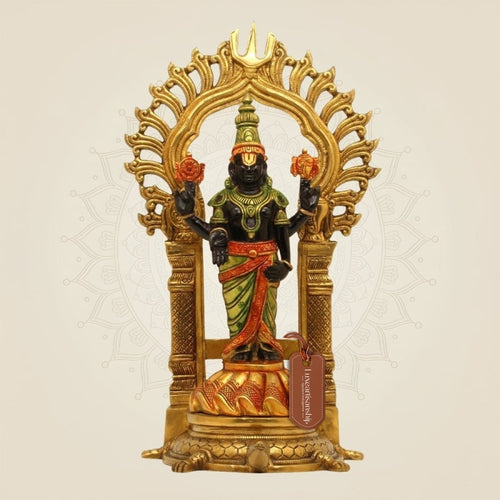 Large Size 16.75" Brass Balaji Idol – Colorful Venkateswara Murti for Temple