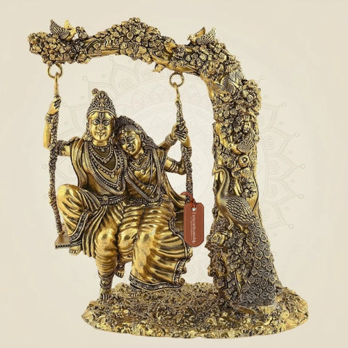 Brass Radha Krishna on Swing Statue – Romantic Jhula Idol for Home & Gifting 6"