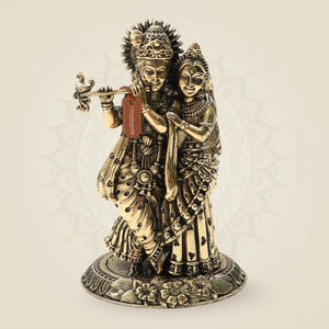 Brass Radha Krishna Idol 4"– Graceful Flute - Playing Murti for Home - Luxeartisanship