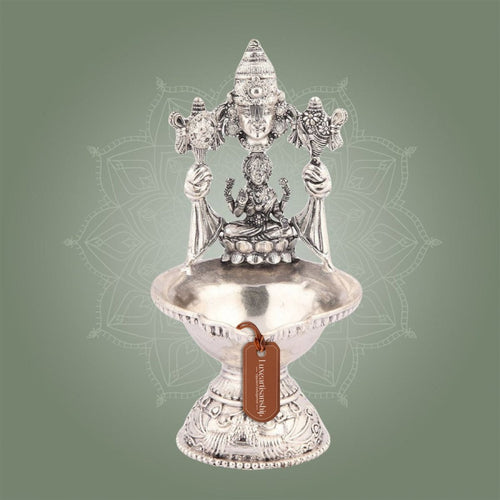 Laxmi Balaji Diya 5.5" – Handcrafted Silver Finish Brass Lamp for Pooja Decor