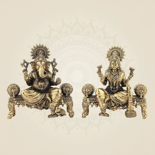 Laxmi Ganesh on Singhasan 4.5" Brass Idol – Superfine Artisan Piece