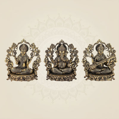 Laxmi Ganesh Saraswati Brass Idol – 3.75