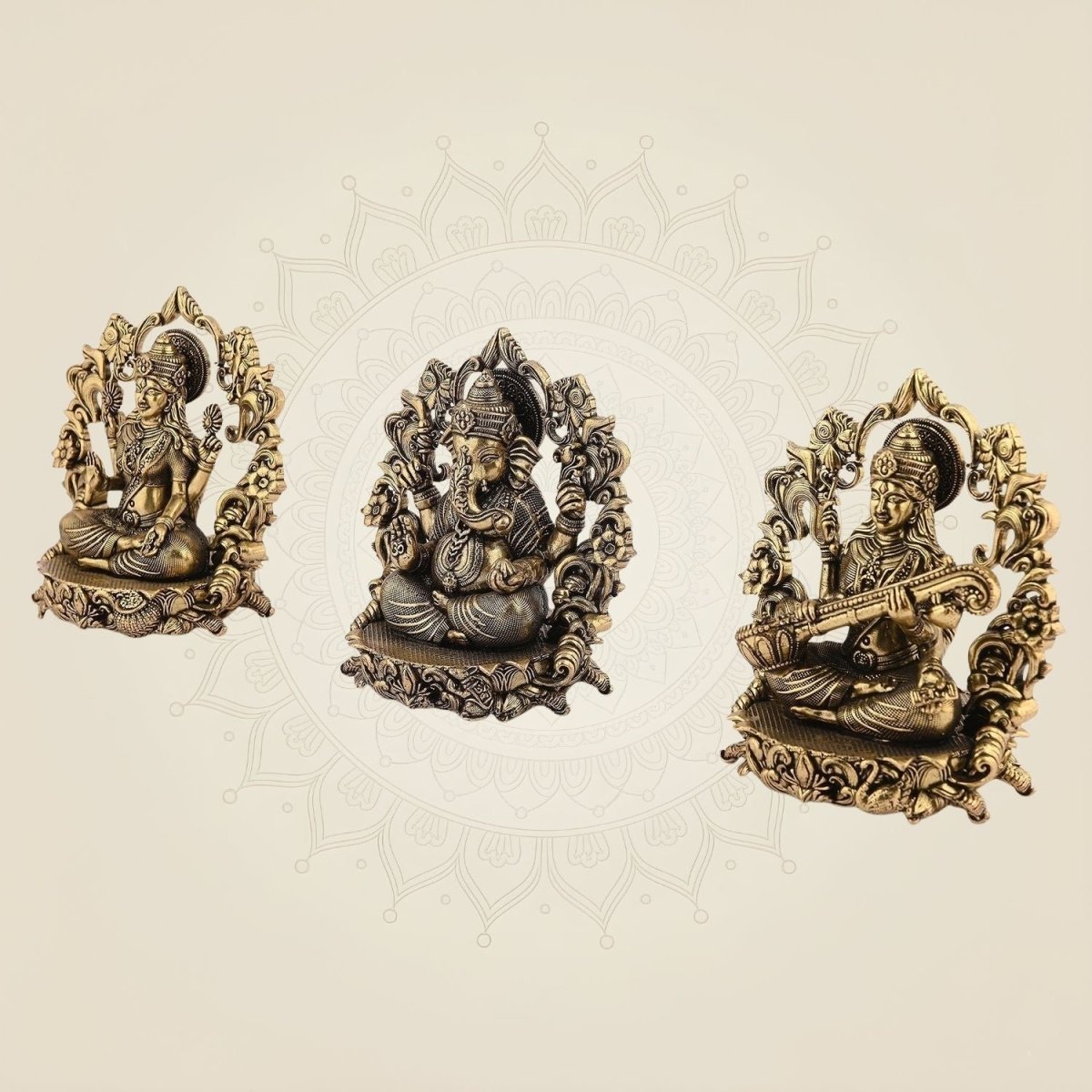 Laxmi Ganesh Saraswati Brass Idol for pooja