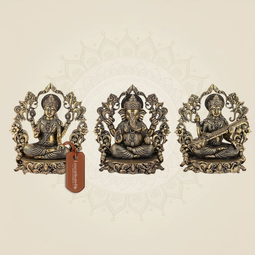 Laxmi Ganesh Saraswati Brass Idol – 3.75" Handcrafted Murti