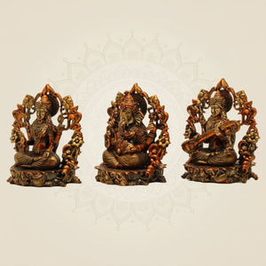 Multi- colored Laxmi Ganesh Saraswati in Brass