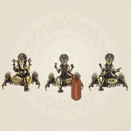 Laxmi Ganesh Saraswati Brass Idol 8" – Superfine Singhasan Statue