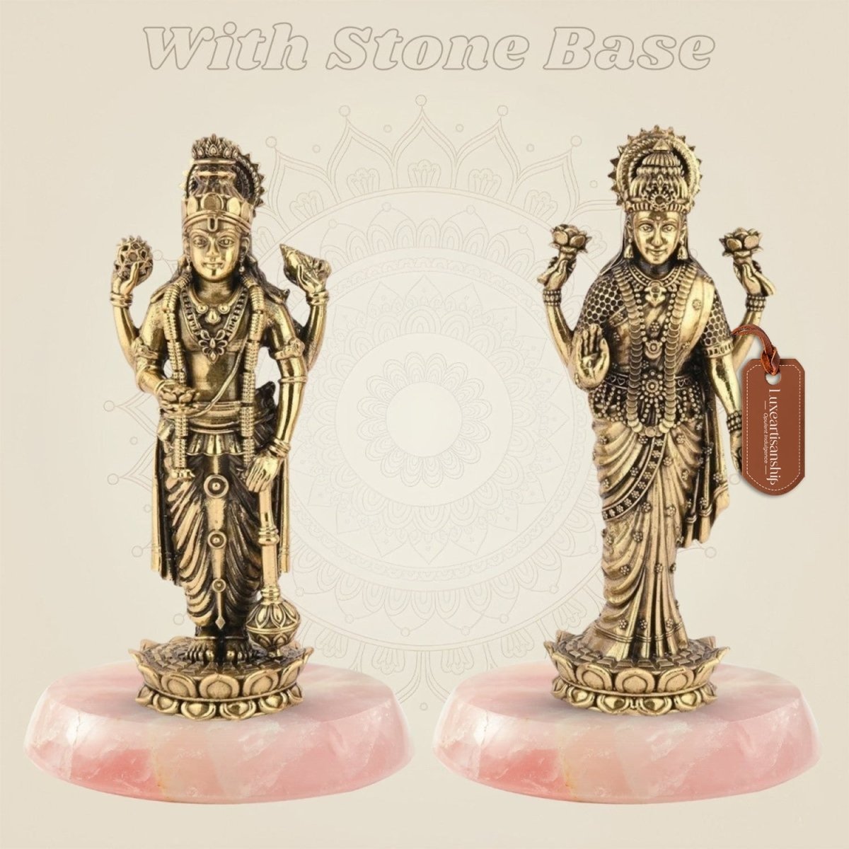 Laxmi Ji & Vishnu Ji Idol in Pure Brass Handcrafted Decor – 6.75" Artisan - Luxeartisanship