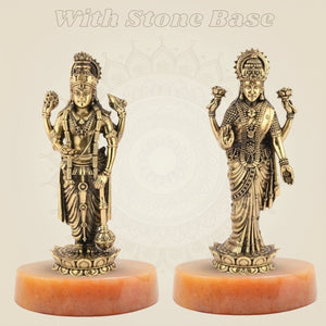 Laxmi Ji & Vishnu Ji Idol in Pure Brass Handcrafted Decor – 6.75" Artisan - Luxeartisanship