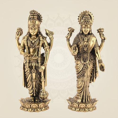 Laxmi Ji & Vishnu Ji Idol in Pure Brass Handcrafted Decor – 6.75" Artisan