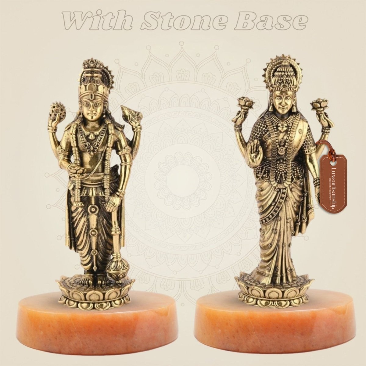 Laxmi Ji & Vishnu Ji Idol in Pure Brass Handcrafted Decor – 6.75" Artisan - Luxeartisanship