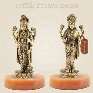 Laxmi Ji & Vishnu Ji Idol in Pure Brass Handcrafted Decor – 6.75" Artisan - Luxeartisanship