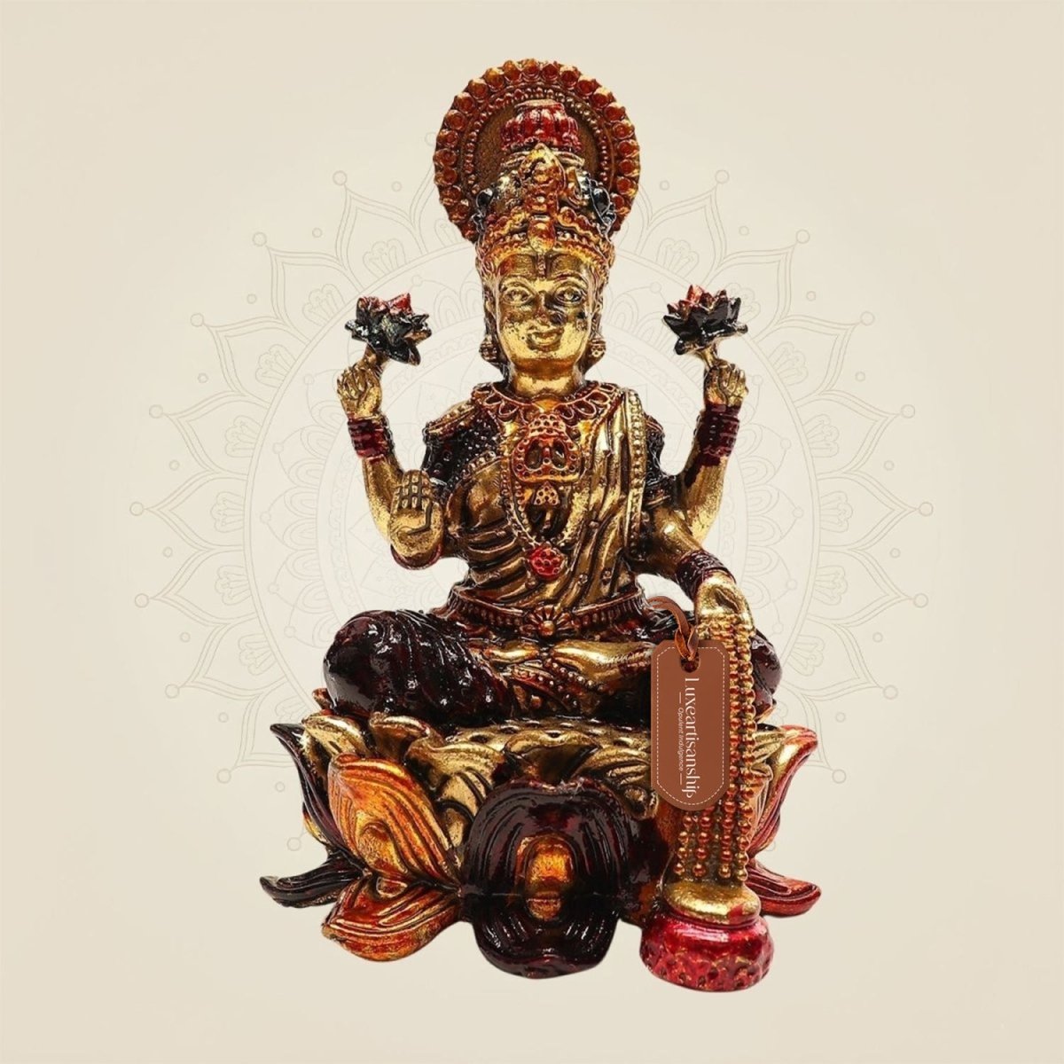 Laxmi Maa on Lotus Idol - 4.25" Handcrafted Brass Wealth Statue - Luxeartisanship