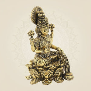 Laxmi Maa on Lotus Idol - 4.25" Handcrafted Brass Wealth Statue - Luxeartisanship