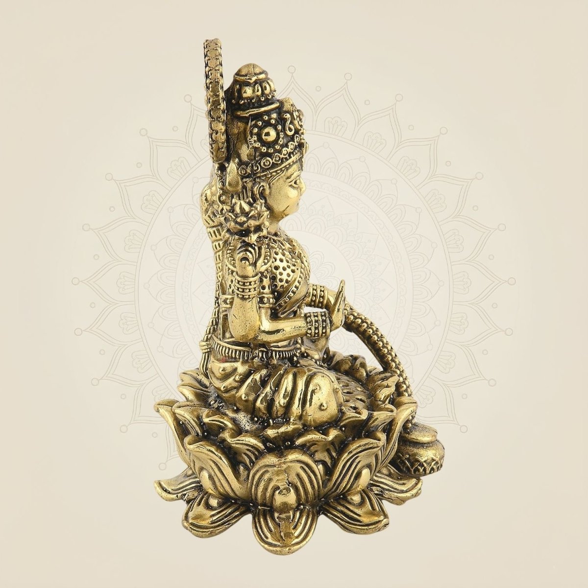 Laxmi Maa on Lotus Idol - 4.25" Handcrafted Brass Wealth Statue - Luxeartisanship