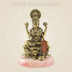 Laxmi Maa on Lotus Idol - 4.25" Handcrafted Brass Wealth Statue - Luxeartisanship