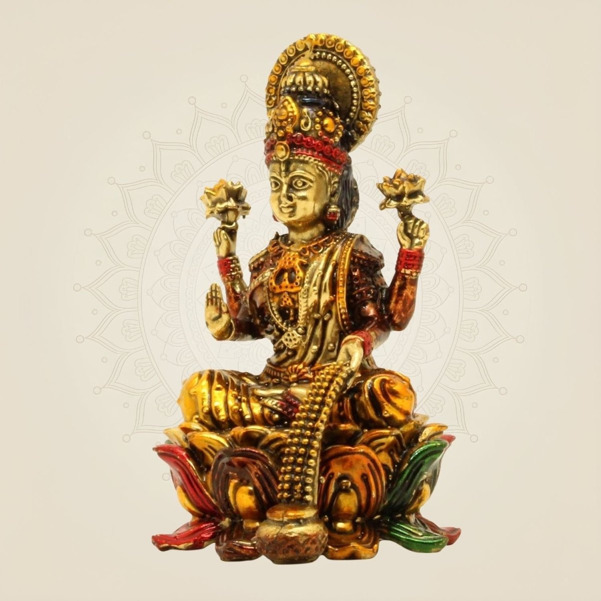 Laxmi Maa on Lotus Idol - 4.25" Handcrafted Brass Wealth Statue - Luxeartisanship