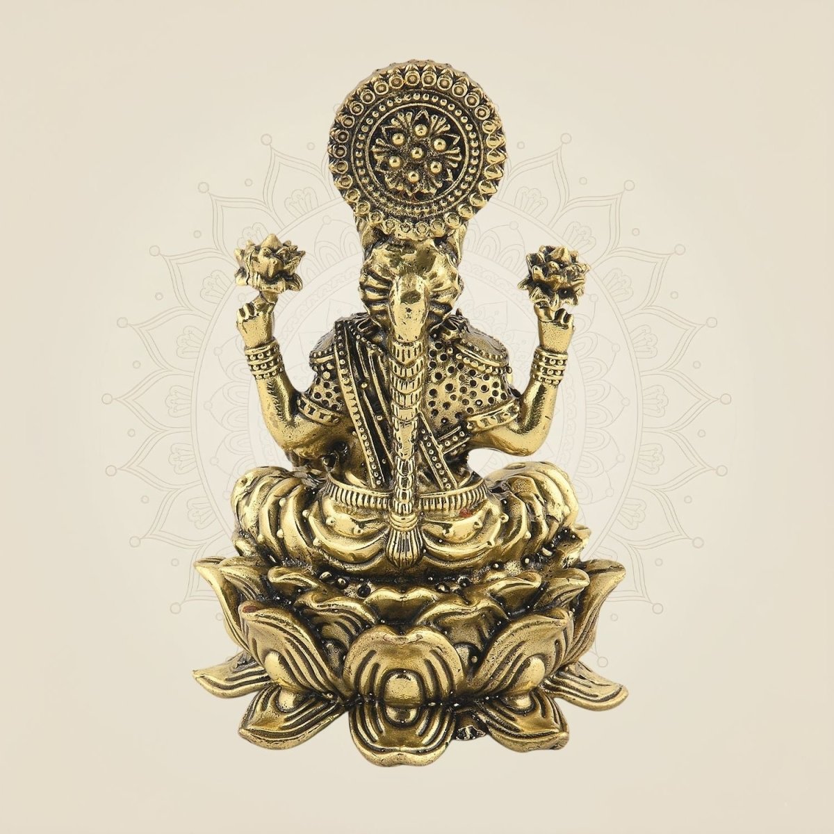 Laxmi Maa on Lotus Idol - 4.25" Handcrafted Brass Wealth Statue - Luxeartisanship