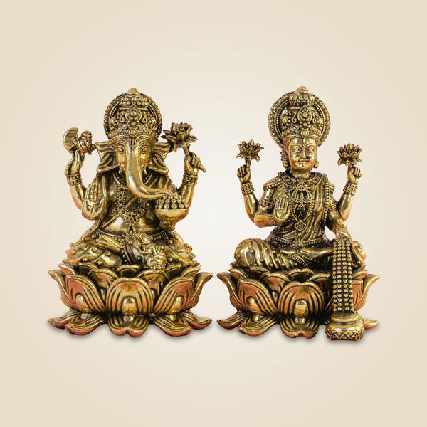 Intricate Lakshmi Ganesh Pair Pure Brass  – Superfine Lightweight 5"