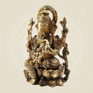 Ganesh on Lotus Brass Statue