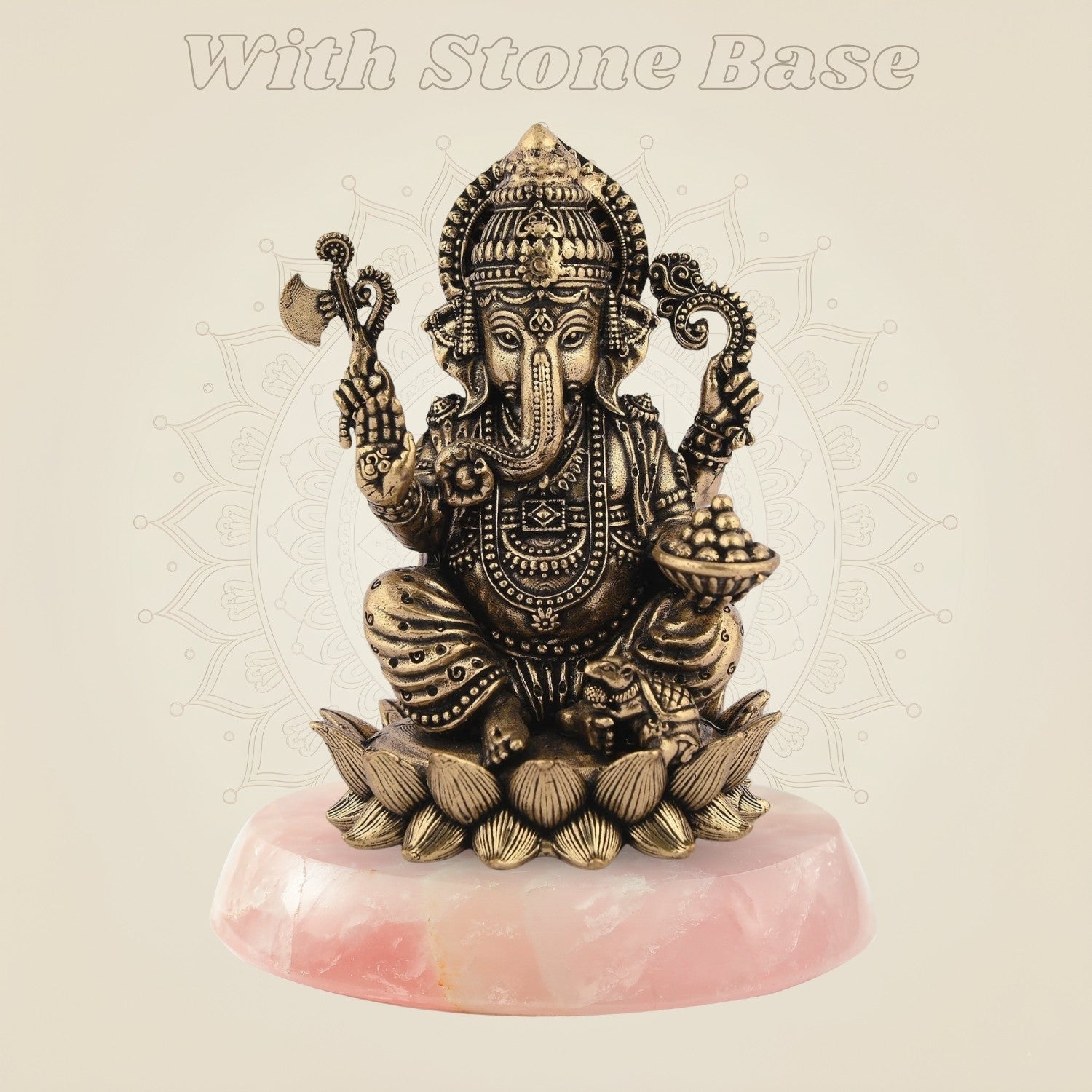 Lord Ganesha 4" on Lotus Brass Idol with stone base