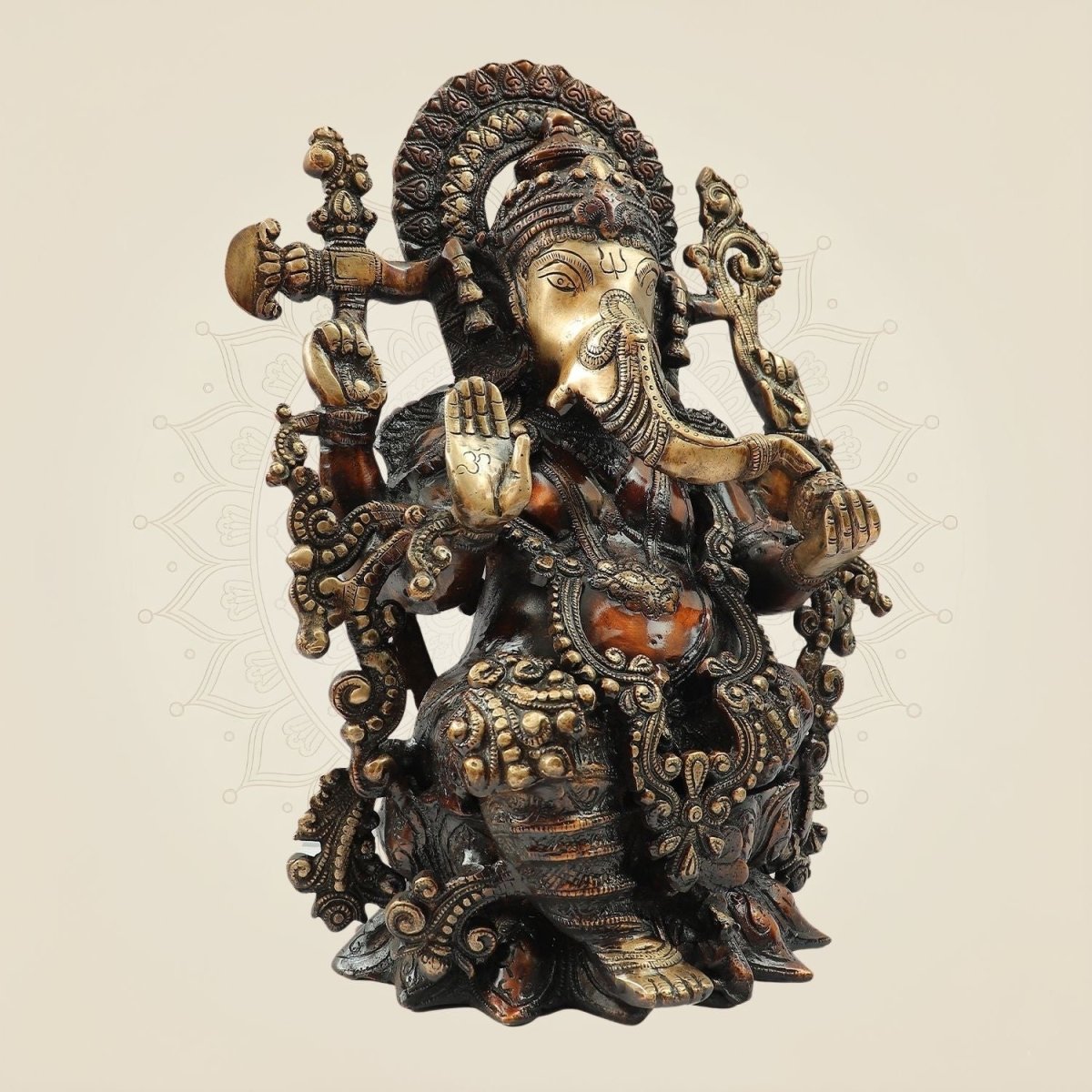 Lord Ganesha Brass Idol - Decorative ganpati Bappa Murti for Temple - Luxeartisanship