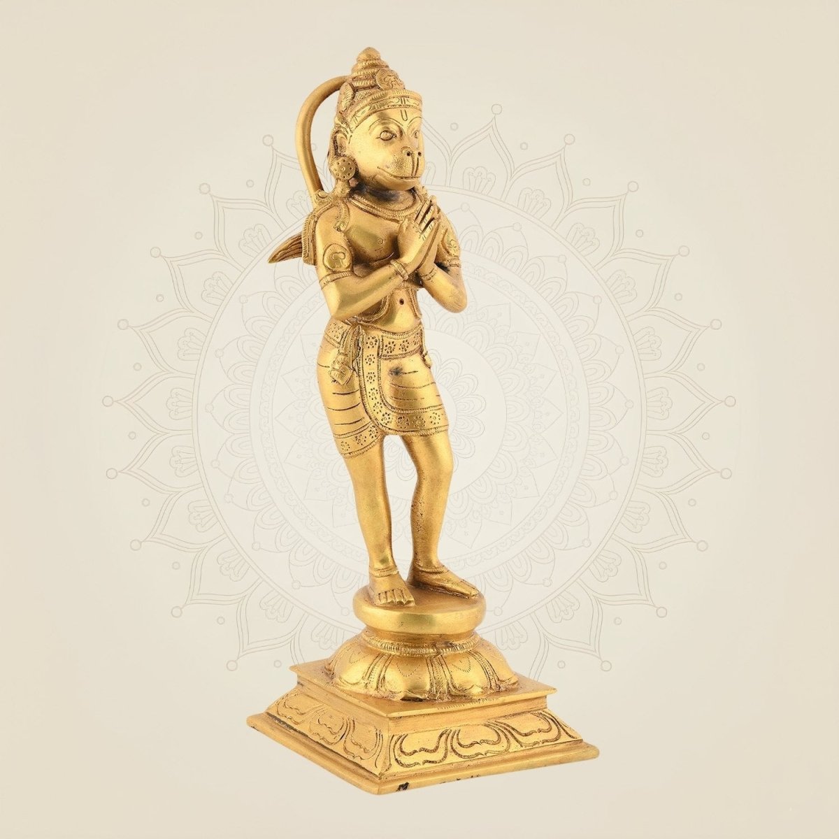 Lord Hanuman in Pious Posture Statue 11.75" | Handcrafted Natural Brass Divine Idol for Safety - Luxeartisanship