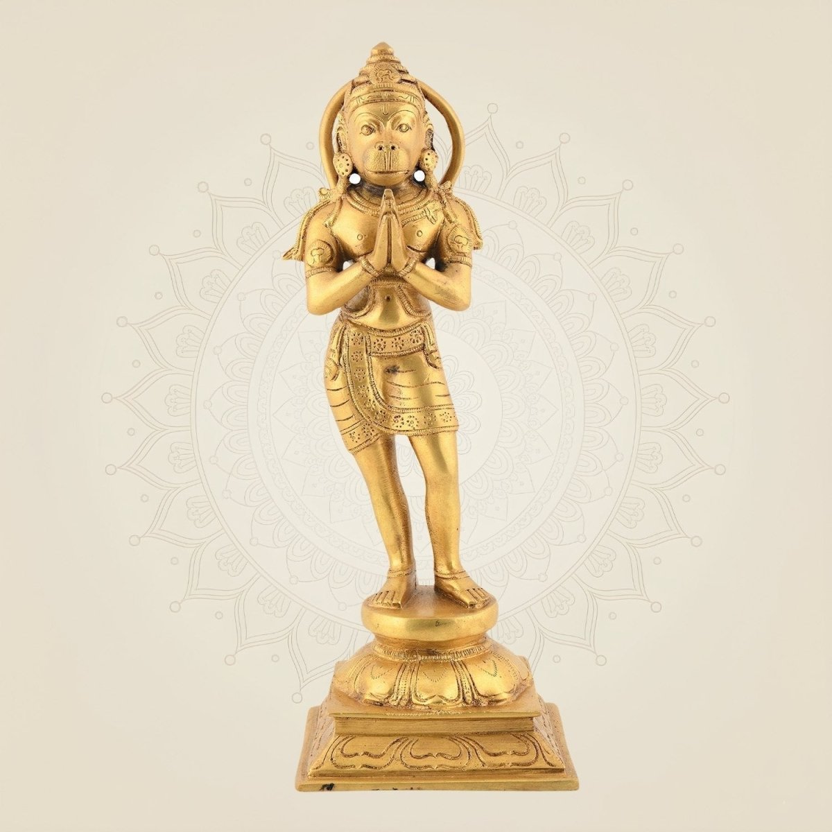 Lord Hanuman in Pious Posture Statue 11.75" | Handcrafted Natural Brass Divine Idol for Safety - Luxeartisanship