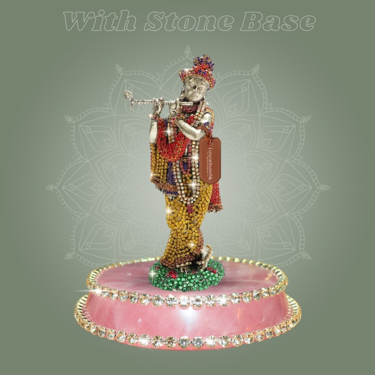 Lord Krishna Brass Idol 6" Jewellery Stone Work - Decorative Home Decor - Luxeartisanship