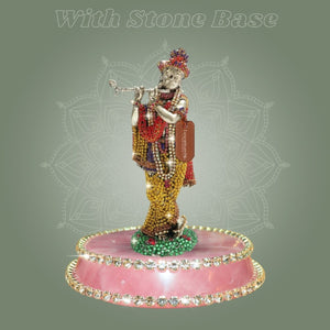 Lord Krishna Brass Idol 6" Jewellery Stone Work - Decorative Home Decor - Luxeartisanship