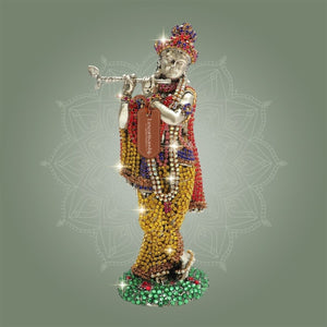 Lord Krishna Brass Idol 6" Jewellery Stone Work - Decorative Home Decor - Luxeartisanship