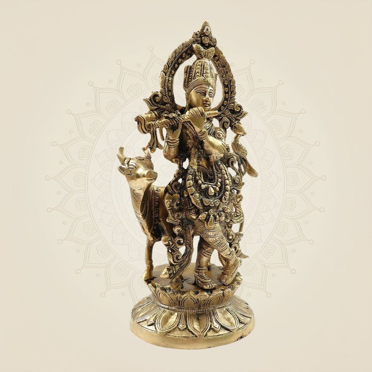 Murari Krishna with Cow Handcrafted Murti 12"