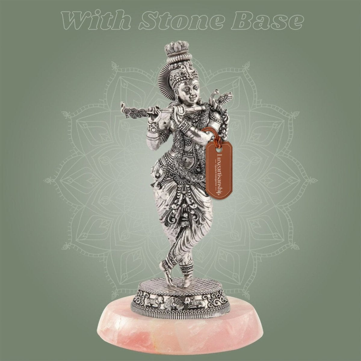 Lord Krishna Idol – 7.5" Silver Finish Handcrafted Pure Brass Statue - Luxeartisanship