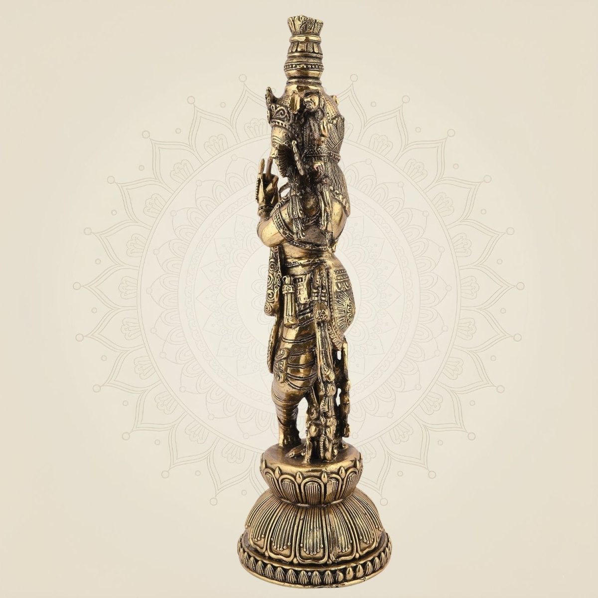 Lord Krishna Playing Flute Idol - 10.75 Pure Brass Handcrafted Lightweight Statue - Luxeartisanship