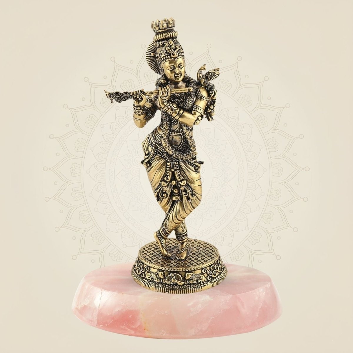 Lord Krishna with Peacock Idol on stone base