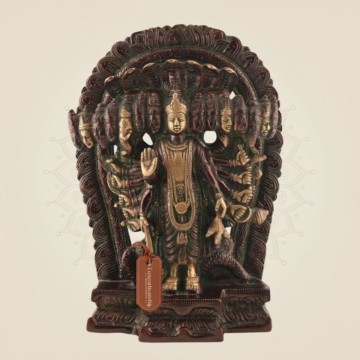Lord Narayan Brass Idol – 11" Handcrafted Vishnu Statue for Peace & Devotion - Luxeartisanship