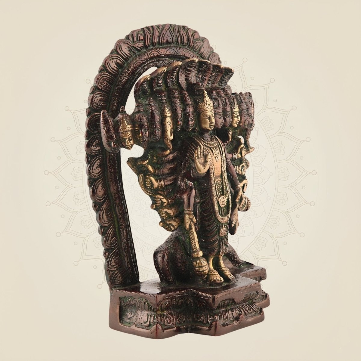Lord Narayan Brass Idol – 11" Handcrafted Vishnu Statue for Peace & Devotion - Luxeartisanship
