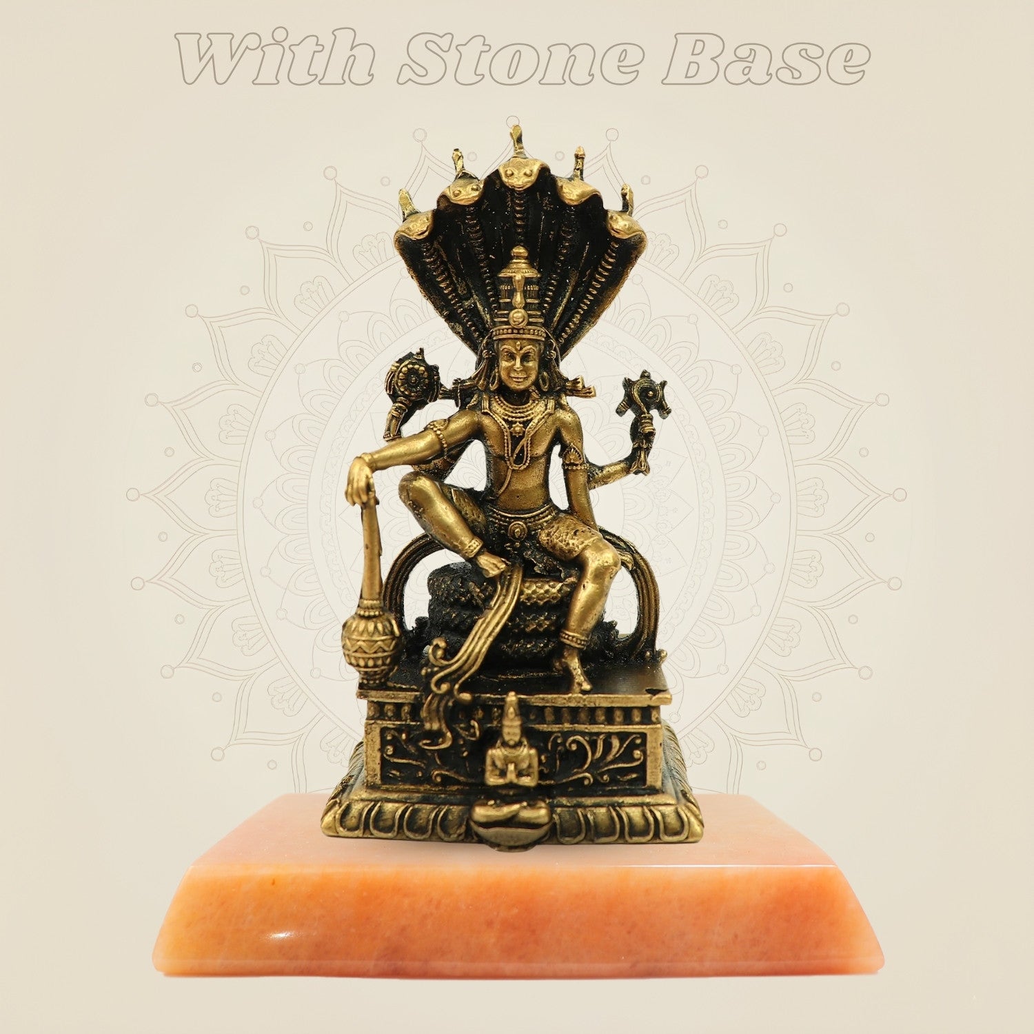 Bronze Statue of Lord Vishnu on throne on stone base