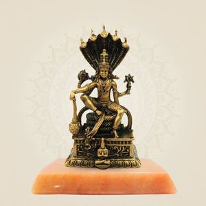 Bronze Statue of Lord Vishnu on throne on stone base