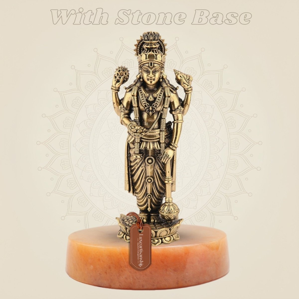 Brass Vishnu Idol with Stone Base