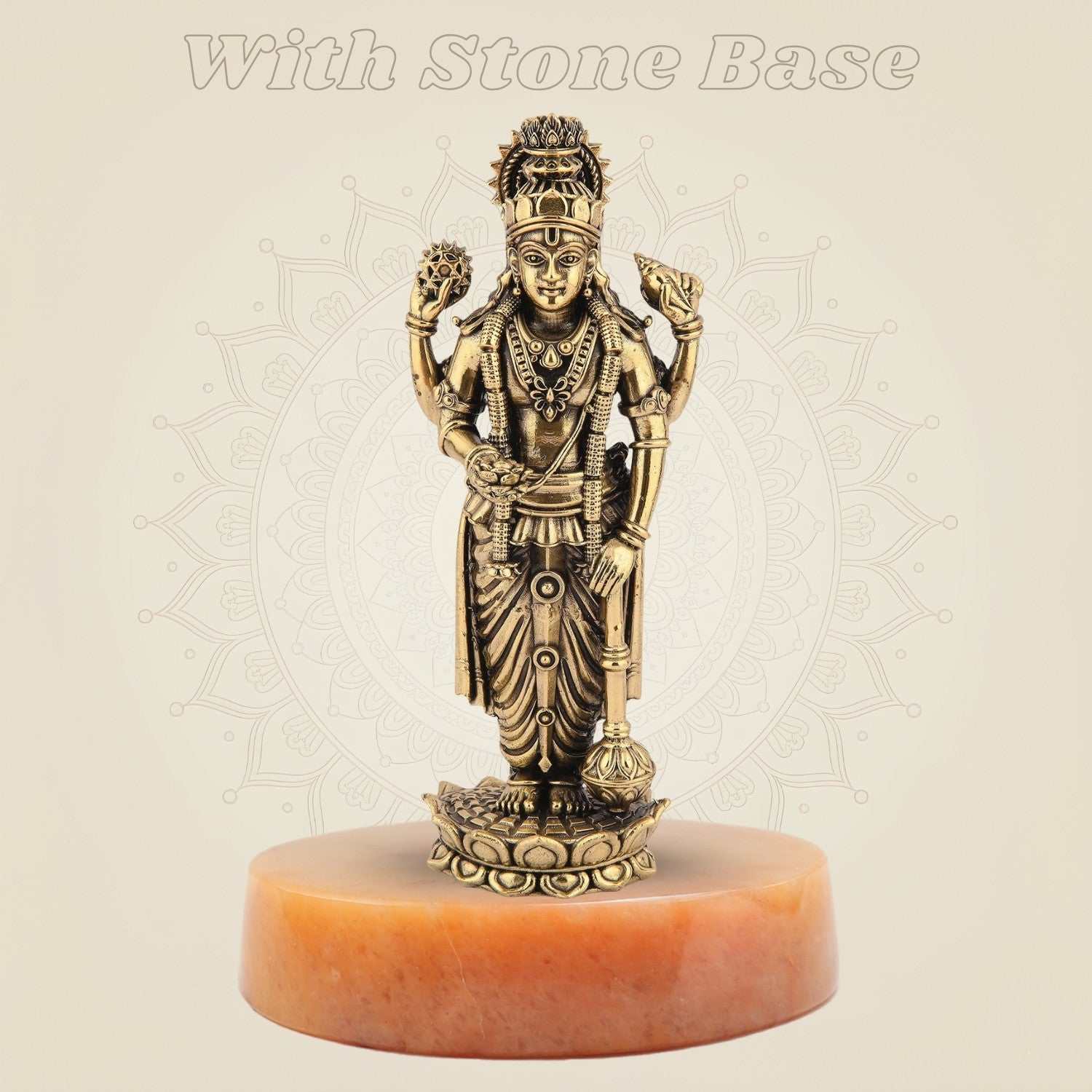 Brass Vishnu Idol with Stone Base