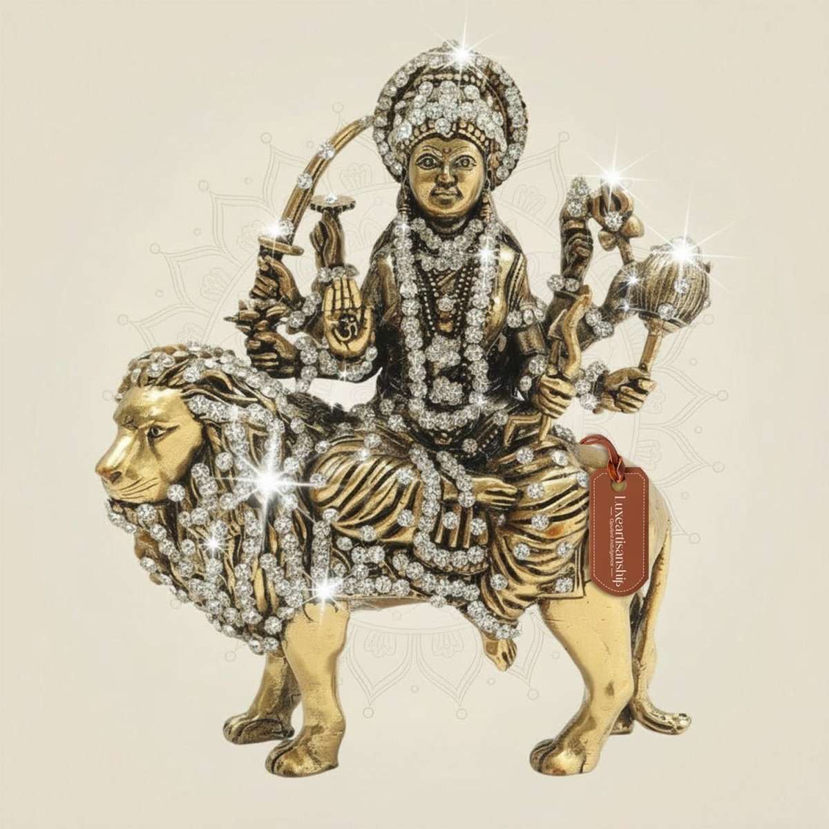 Maa Durga Brass Idol with Jewellery Stone Work - Luxeartisanship