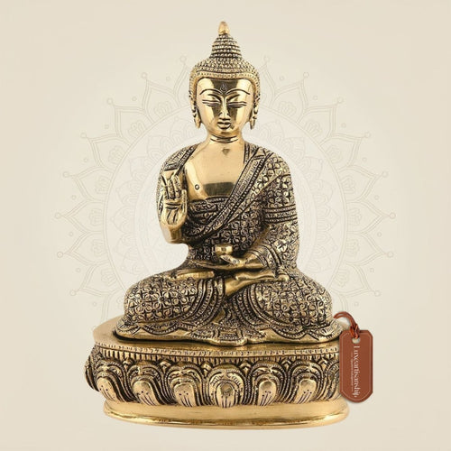 Meditating Buddha Idol 9.5" – Handcrafted Brass Statue for Peace & Decor