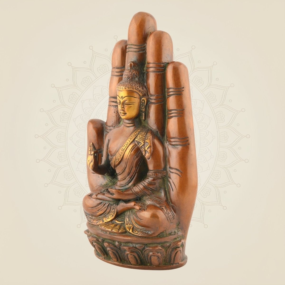 Meditating Buddha Brass Idol on Palm - Luxeartisanship