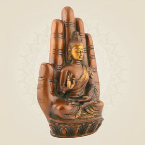 Meditating Brass Buddha Idol on Palm - Luxeartisanship