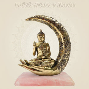 Brass Moon Buddha Idol with Stone Base