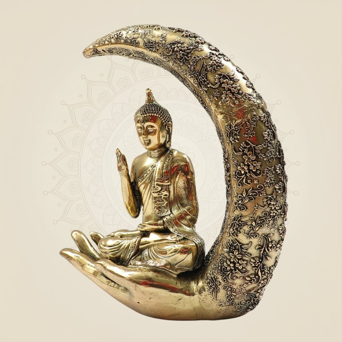 Meditating Moon Buddha Brass Statue 6.25" for Home & Office Decor - Luxeartisanship