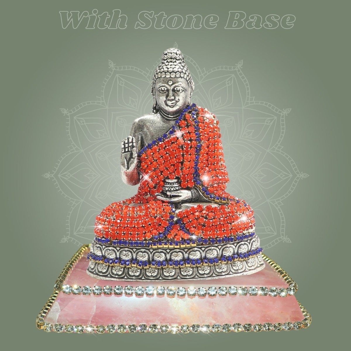 Meditation Brass Buddha Idol Accented with Radiant Stone 4" - Luxeartisanship