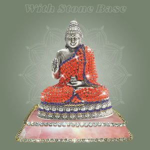 Meditation Brass Buddha Idol Accented with Radiant Stone 4" - Luxeartisanship